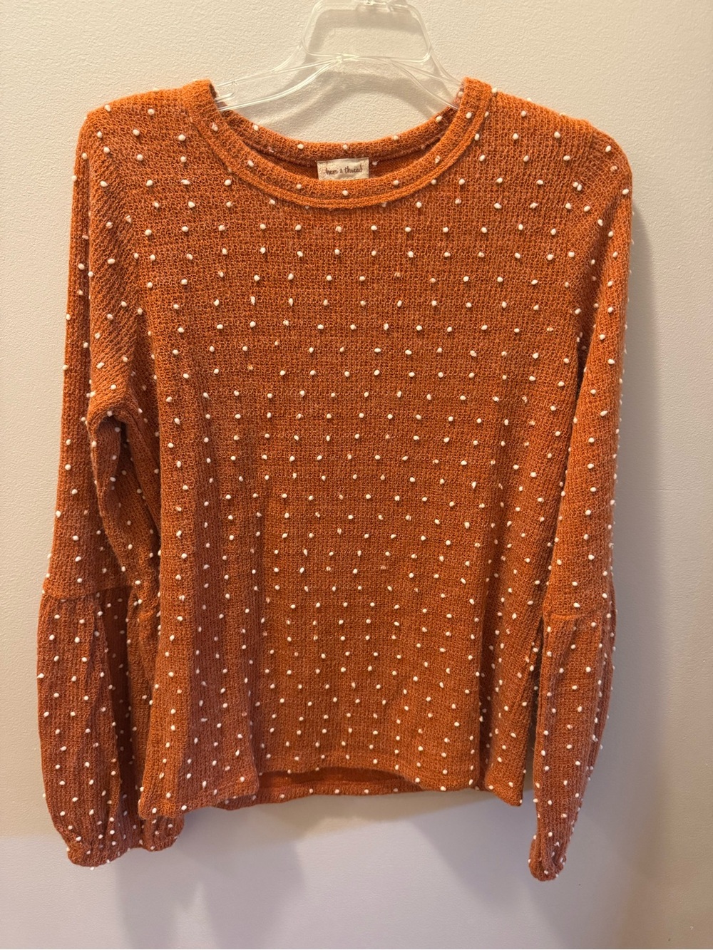 Hem & Thread Rust Orange Pom Pom Knit Sweater Medium